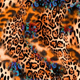 combination of colorful and one colour leopard snake tiger textures textile collage pattern