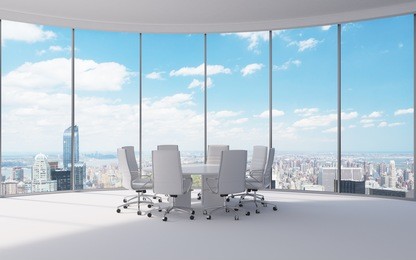 conference room. modern office with windows and city view. 