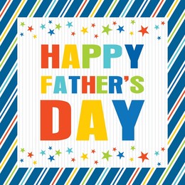 happy father's day card design with colorful text and stars