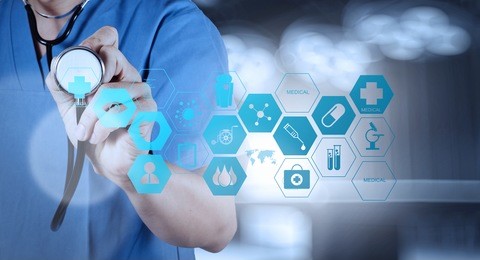 medicine doctor hand working with modern computer interface as medical concept