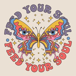 70s retro groovy vintage abstract butterfly illustration print with motivational slogan for graphic tee t shirt or poster sticker - vector