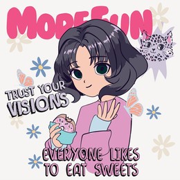 anime girl illustration with slogan. vector graphic design for t-shirt. cute girl drawing