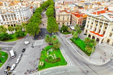 panorama on barcelona city from columbus monument.barcelona. spain