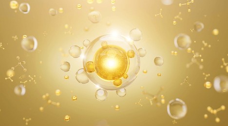 molecule gold on soft background, concept skin care cosmetics solution. 3d rendering.