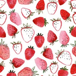 seamless pattern of abstract watercolor hand drawn beautiful strawberries on white background - vector illustration
