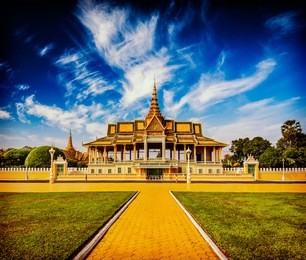 vintage retro effect filtered hipster style image of  royal palace complex, phnom penh, cambodia