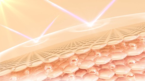 uv-protected 3d rendering of skin cells. serum is absorbed via the skin and reduces sagging skin cells. lighting moisturizer dark skin tone gave way to bright.