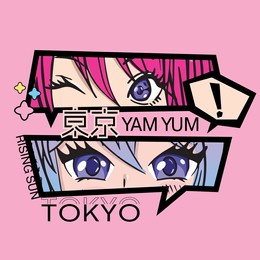t shirt design anime girl with big eyes and pink hair. fashionista poster.
