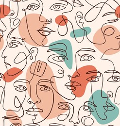 line female faces seamless pattern. repeating design element for printing on fabric. modern fashionable template in continuous line style. aesthetics and elegance. cartoon flat vector illustration