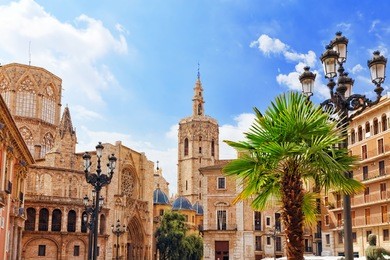 square of saint mary's and valencia  cathedral temple in old town.spain .