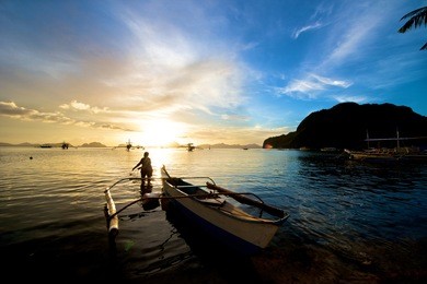 el nido sunset in the palawan island in the philippines.