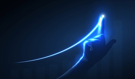 growth. rising success graph chart with a neon line. upward trend, economy progress, company revenue, financial performance, lead manager, company growth, resulting analysis, sales increase concept.