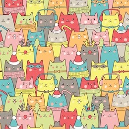christmas cats seamless pattern