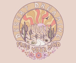 desert flower. arizona desert vector print design for t shirt and others. desert vibes graphic print design for apparel, stickers, posters and background. free your mind. desert dreaming.