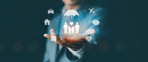 insurance company clients take out the complete insurance concept. assurance, insurance,  car, real estate and property, travel, finances, health, family, life, accident, and logistics insurance 