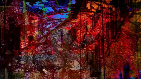 abstract illustration with a colorful theme - photo collage in dark color.