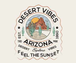 wanderlust desert national park, desert vibes vector graphic print design for apparel, sticker, poster, background and others. arizona t-shirt artwork design. desert explore. feel the sunset. 
