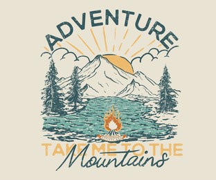 wonderland artwork for t shirt , sweatshirt, poster, sticker and others.  mountain adventure. explore graphic print design for apparel. vintage adventure print.