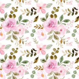 pink rose flower seamless pattern with watercolor for background, fabric, textile, fashion, wallpaper, wedding, banner, sticker, decoration etc.
