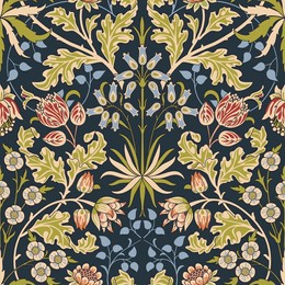 vintage flowers and foliage seamless ornament on dark background. vector illustration.