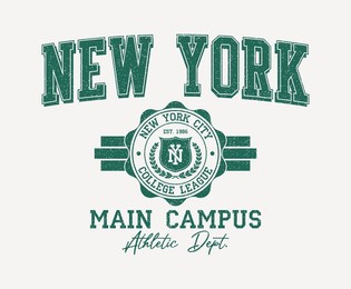 new york city college style print for t-shirt with shield and wreath. typography graphics for new york college or university tee shirt design. vintage sport apparel print with grunge. vector.