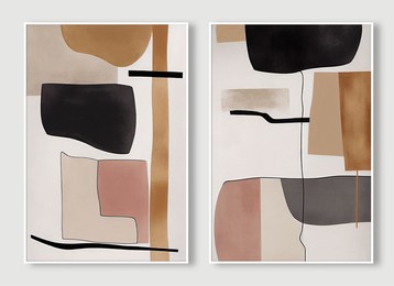 abstract geometric color block combination triptych art painting