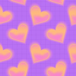 trendy seamless pattern with y2k pink shiny blurred gradient hearts. neon color background. abstract geometric background.	
