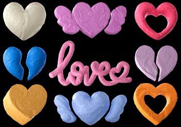 3d render illustration. set of groovy clay elements of heart. sticker with the plasticine effect. the concept of love.	
