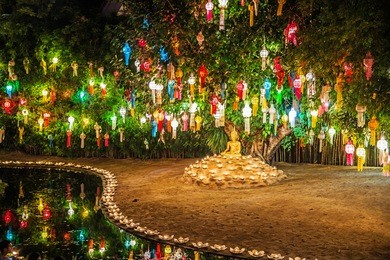 floating lantern in wat phan tao temple, chiangmai,thailand 