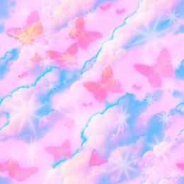 smooth gradient illustration dreamy seamless pattern background. iridescent vivid rainbow colors, butterflies. abstract y2k background. vaporwave 80s, 90s. wallpaper. blue, turquoise, yellow, pink