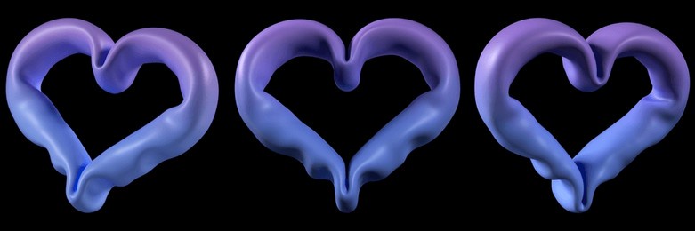 set of three stickers for valentine's day. 3d rendering of heart shapes. illustration isolated on a transparent background.	