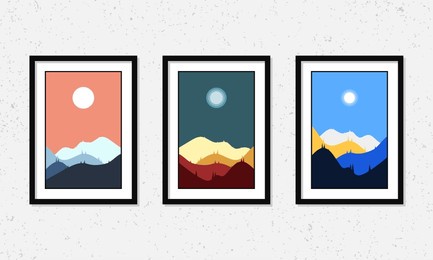 set of flat design different landscape illustration collection suitable for wall painting, sticker and background.
