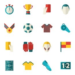 soccer icons flat set with football layer ball field cup isolated vector illustration