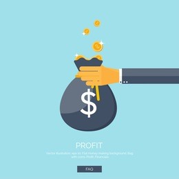 vector illustration. flat background with hand and money bag. money making. bank deposit.  financials.