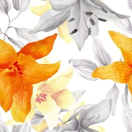 seamless background of watercolor flowers. lilies flowers on a white background.