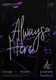 grunge square poster street with text "always here". print in techno style, for streetwear, print for t-shirts and sweatshirts on a black background