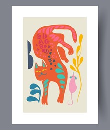 animal cat surreal mouse wall art print. printable minimal abstract cat poster. contemporary decorative background with mouse. wall artwork for interior design.