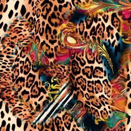 combination of colorful  leopard snake tiger textures textile collage pattern