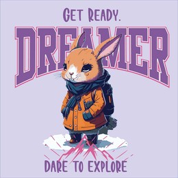 rabbit and slogan.get ready dreamer daire to explore. print rabbit character.