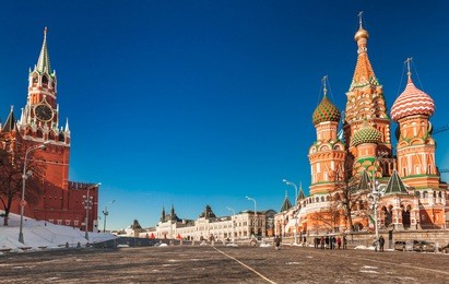 moscow kremlin and at st. basil cathedral on red square in moscow. russia.