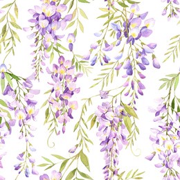 watercolor hand drawn wisteria illustration. seamless pattern