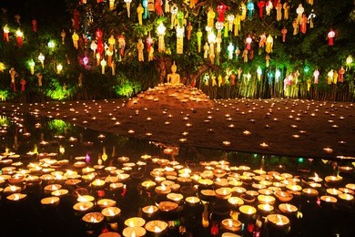 floating lantern in wat phan tao temple, chiangmai,thailand 