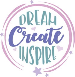 dream, create, inspire circular text design with shooting star rings vector illustration.