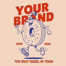 bagel bread character, retro mascot character, mascot template