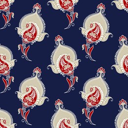 indian traditional paisley pattern on blue background 