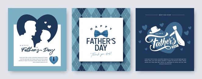 set of 3 father's day vector illustration, design element for greeting card, poster, banner and flyer.
