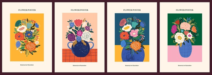 collection of art vector floral posters. beautiful flower collection of posters with decorative flowers, roses, leaves, floral bouquets. notebook covers
