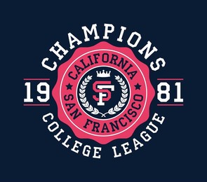 san francisco, california college t-shirt design. graphics for college t shirt with crown and wreath. san francisco tee shirt design. vintage sport apparel print. vector.