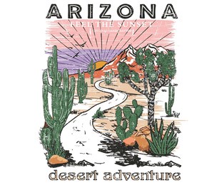 arizona adventure print design for t shirt. desert vibes retro artwork for poster, sticker, apparel and others. joshua tree design.