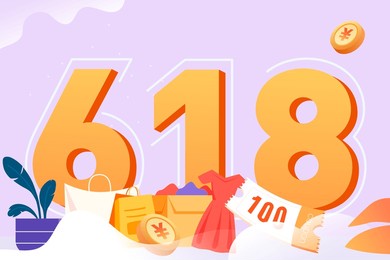 shopping festival, girls are shopping for goods, background with malls and goods, vector illustration